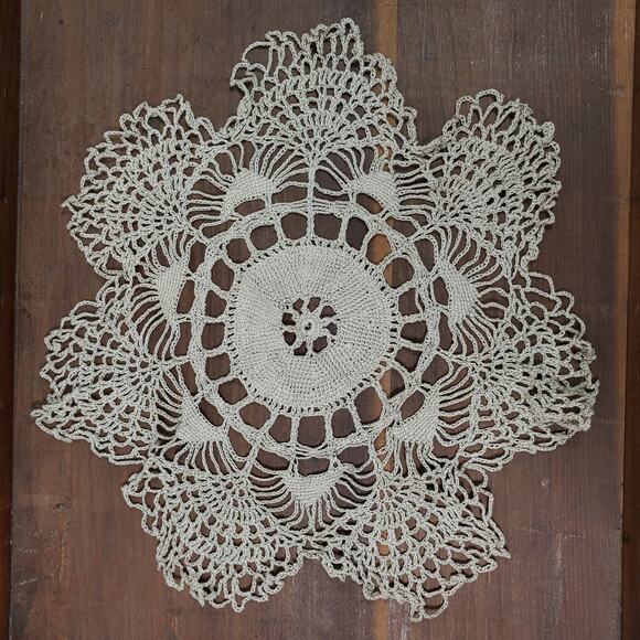 Vintage Crochet Doily 14 Inch Round Silver Gray - Picture 2 of 2